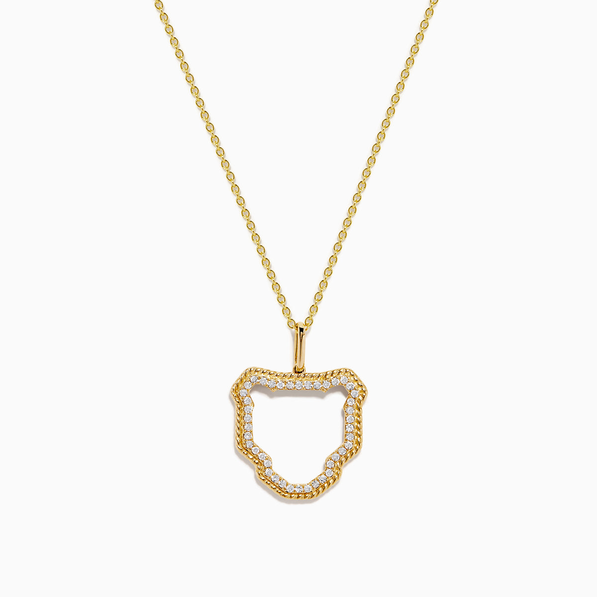 The Signature 14K Yellow Gold Diamond Textured Panther Outline Pendant features a delicate open-center panther shape outlined with sparkling diamonds for an elegant look.