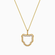 The Signature 14K Yellow Gold Diamond Textured Panther Outline Pendant features a delicate open-center panther shape outlined with sparkling diamonds for an elegant look.