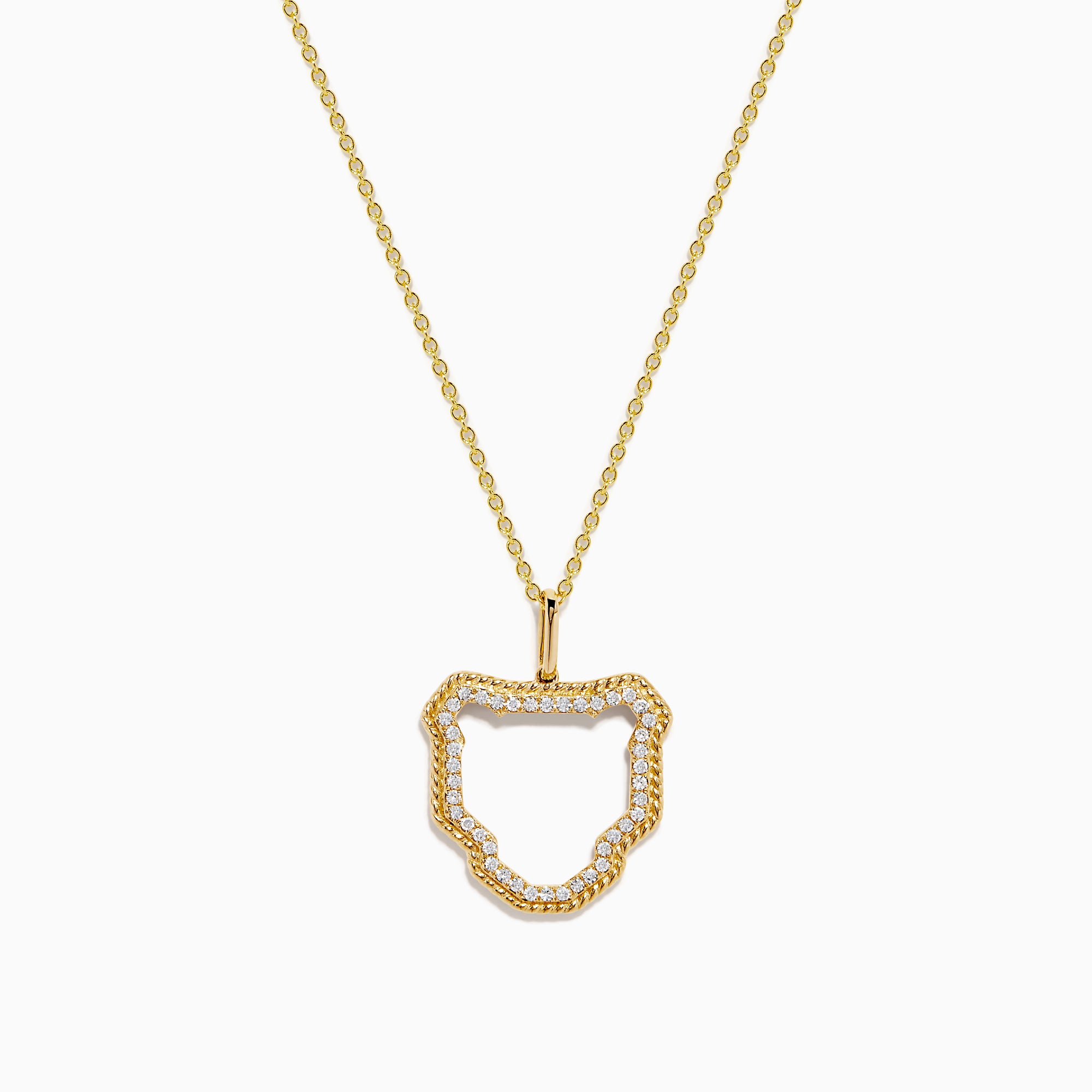 The Signature 14K Yellow Gold Diamond Textured Panther Outline Pendant features a delicate open-center panther shape outlined with sparkling diamonds for an elegant look.