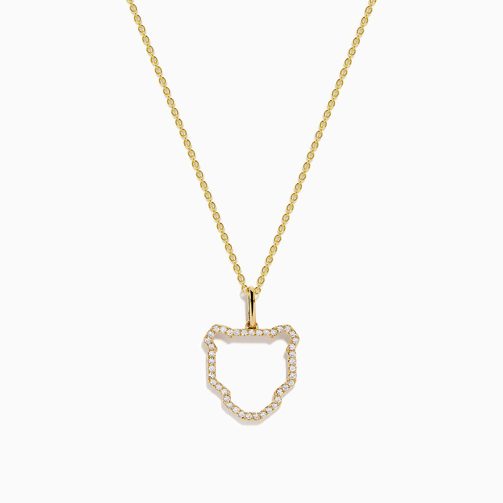 The Signature 14K Yellow Gold Diamond Pave Panther Outline Pendant features a minimalist open panther design encrusted with sparkling diamonds, hanging at the center of a delicate chain.