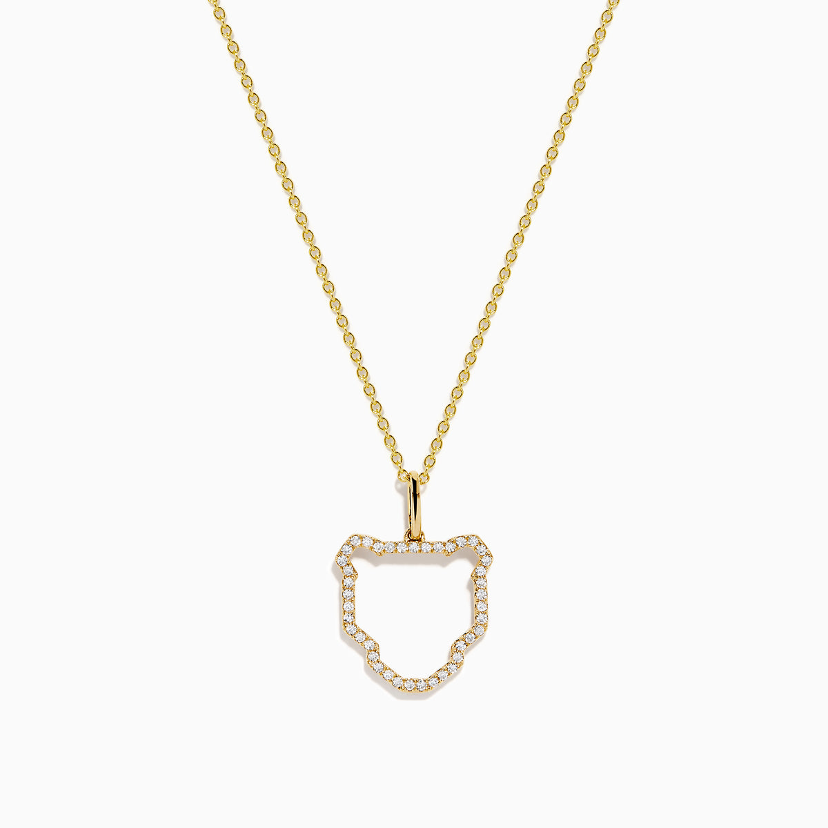 The Signature 14K Yellow Gold Diamond Pave Panther Outline Pendant features a minimalist open panther design encrusted with sparkling diamonds, hanging at the center of a delicate chain.