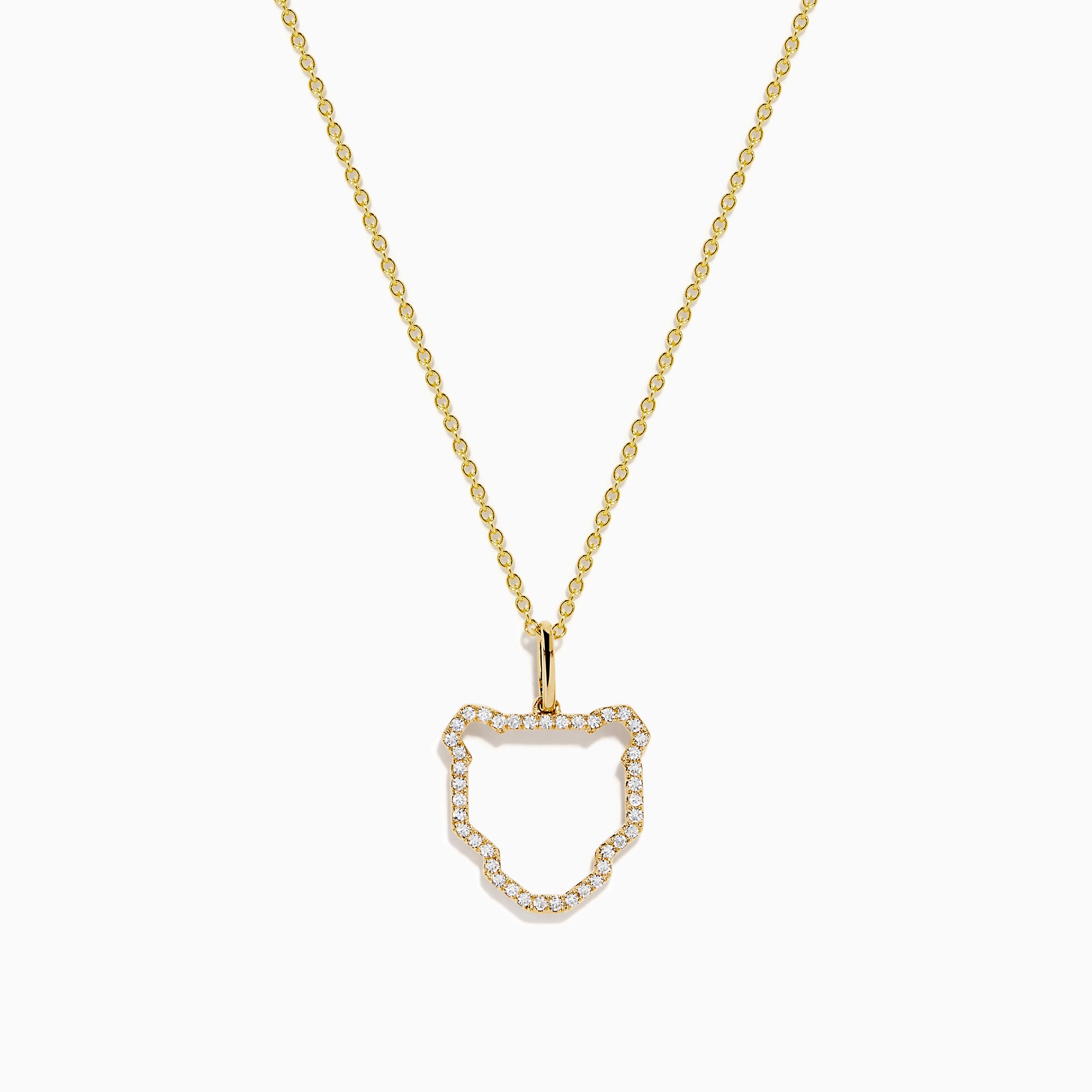 The Signature 14K Yellow Gold Diamond Pave Panther Outline Pendant features a minimalist open panther design encrusted with sparkling diamonds, hanging at the center of a delicate chain.