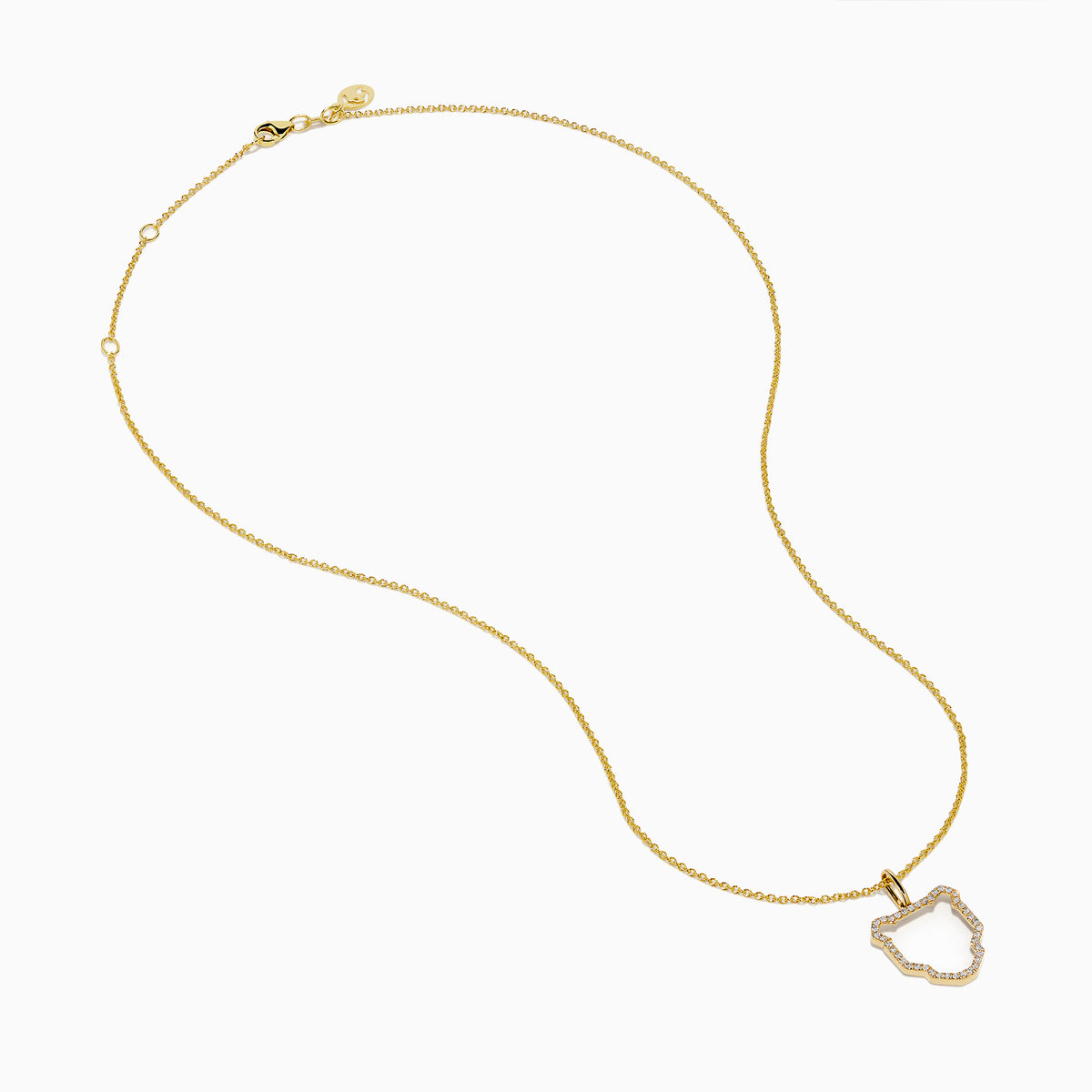 The Signature 14K Yellow Gold Diamond Pave Panther Outline Pendant features a minimalist open panther design encrusted with sparkling diamonds, hanging at the center of a delicate chain.