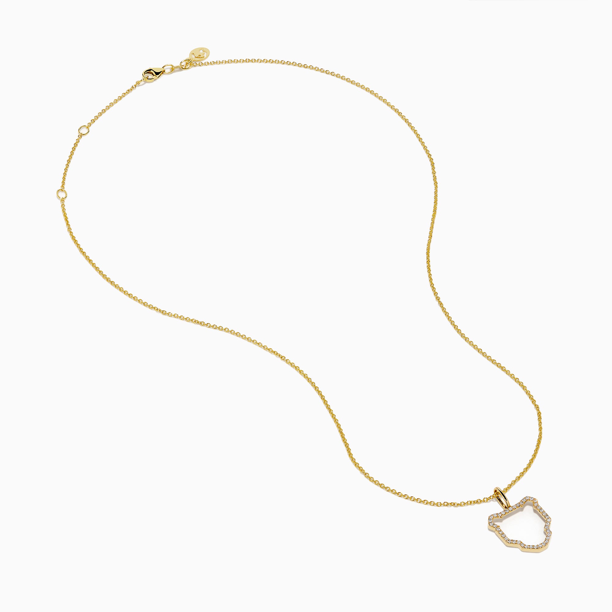 The Signature 14K Yellow Gold Diamond Pave Panther Outline Pendant features a minimalist open panther design encrusted with sparkling diamonds, hanging at the center of a delicate chain.