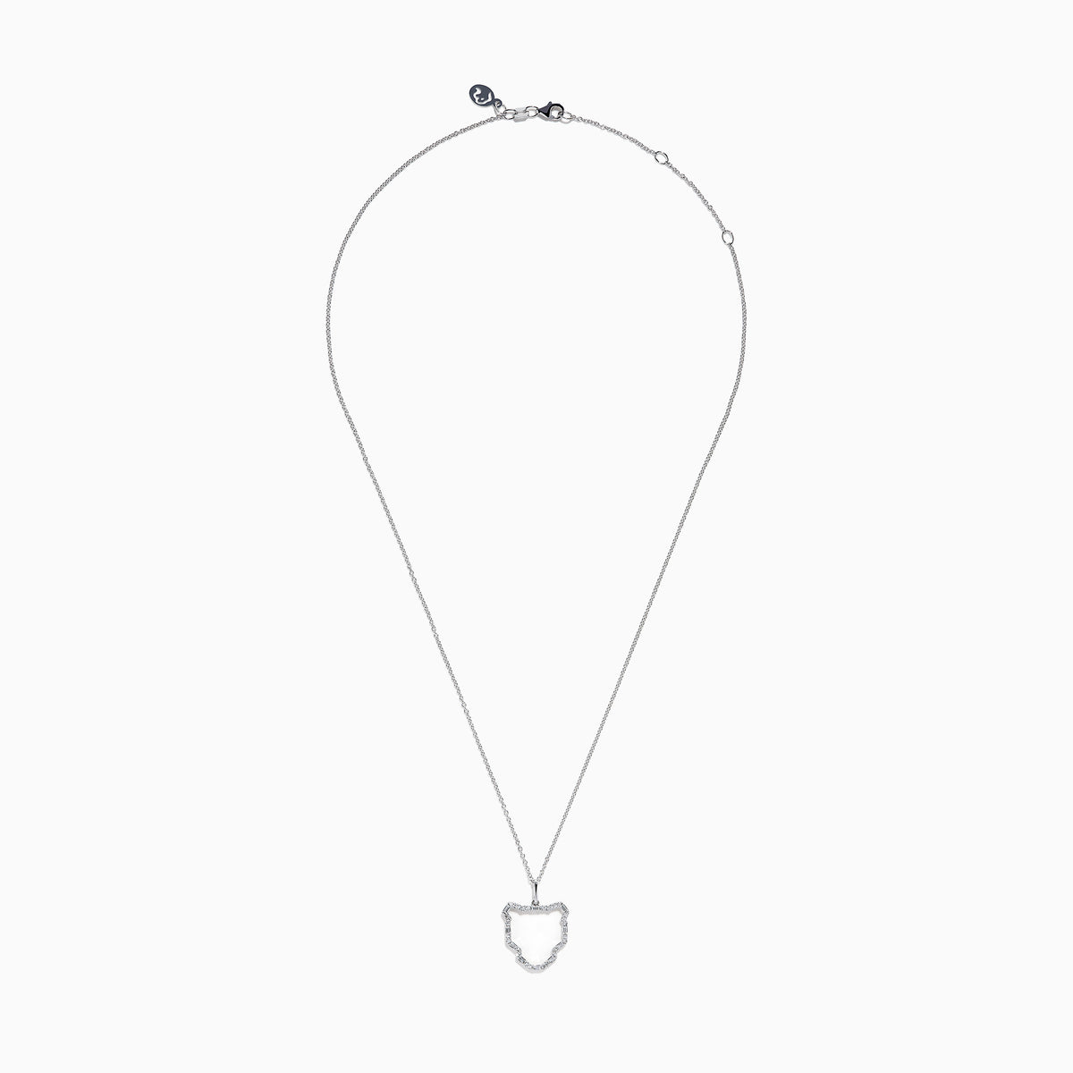 The Signature 14K White Gold Multi Shape Diamond Panther Outline Pendant is a delicate necklace featuring a panther-shaped outline adorned with sparkling multi-shape diamonds.