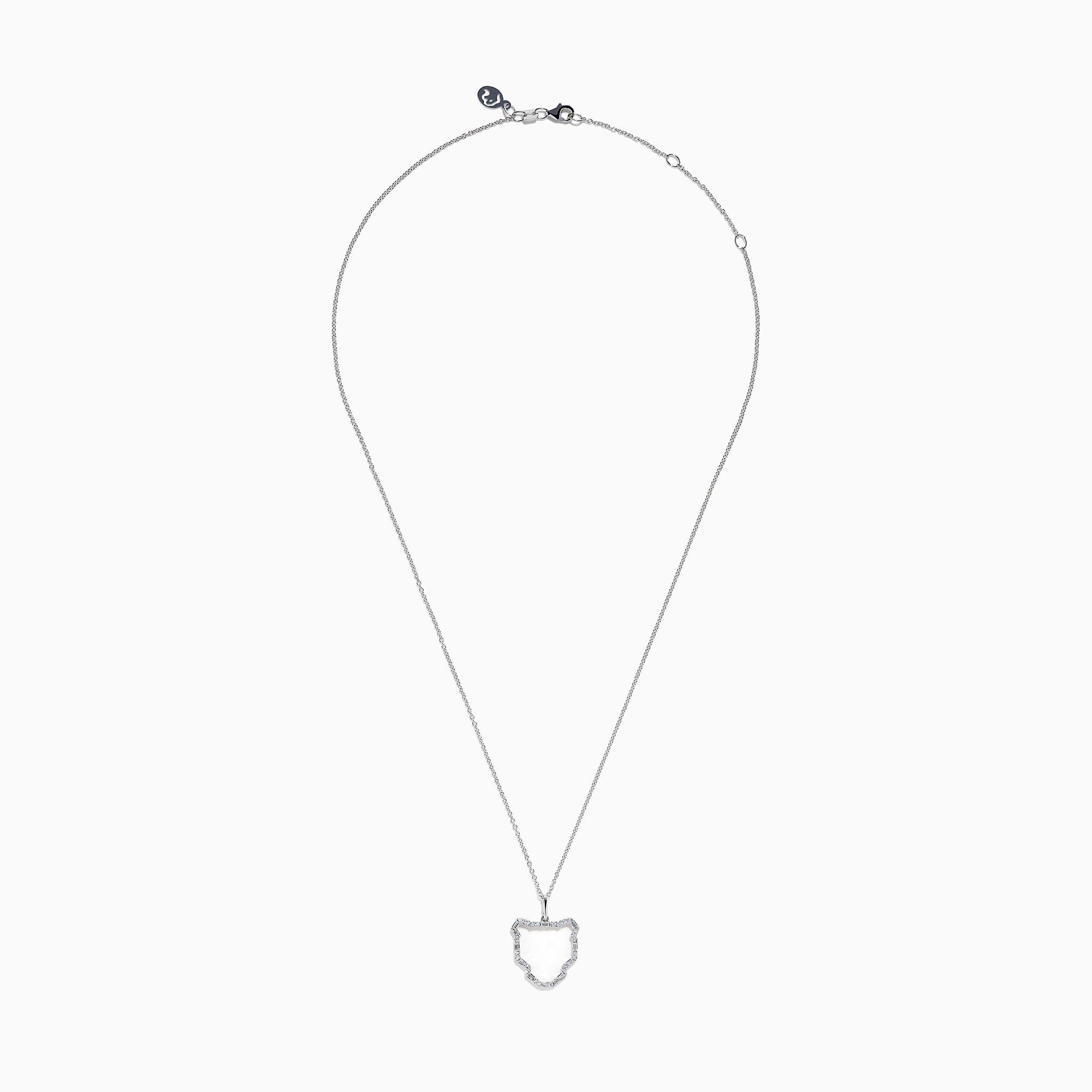 The Signature 14K White Gold Multi Shape Diamond Panther Outline Pendant is a delicate necklace featuring a panther-shaped outline adorned with sparkling multi-shape diamonds.