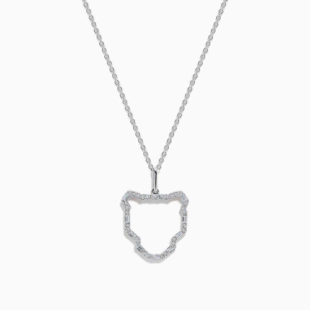 The Signature 14K White Gold Multi Shape Diamond Panther Outline Pendant is a delicate necklace featuring a panther-shaped outline adorned with sparkling multi-shape diamonds.