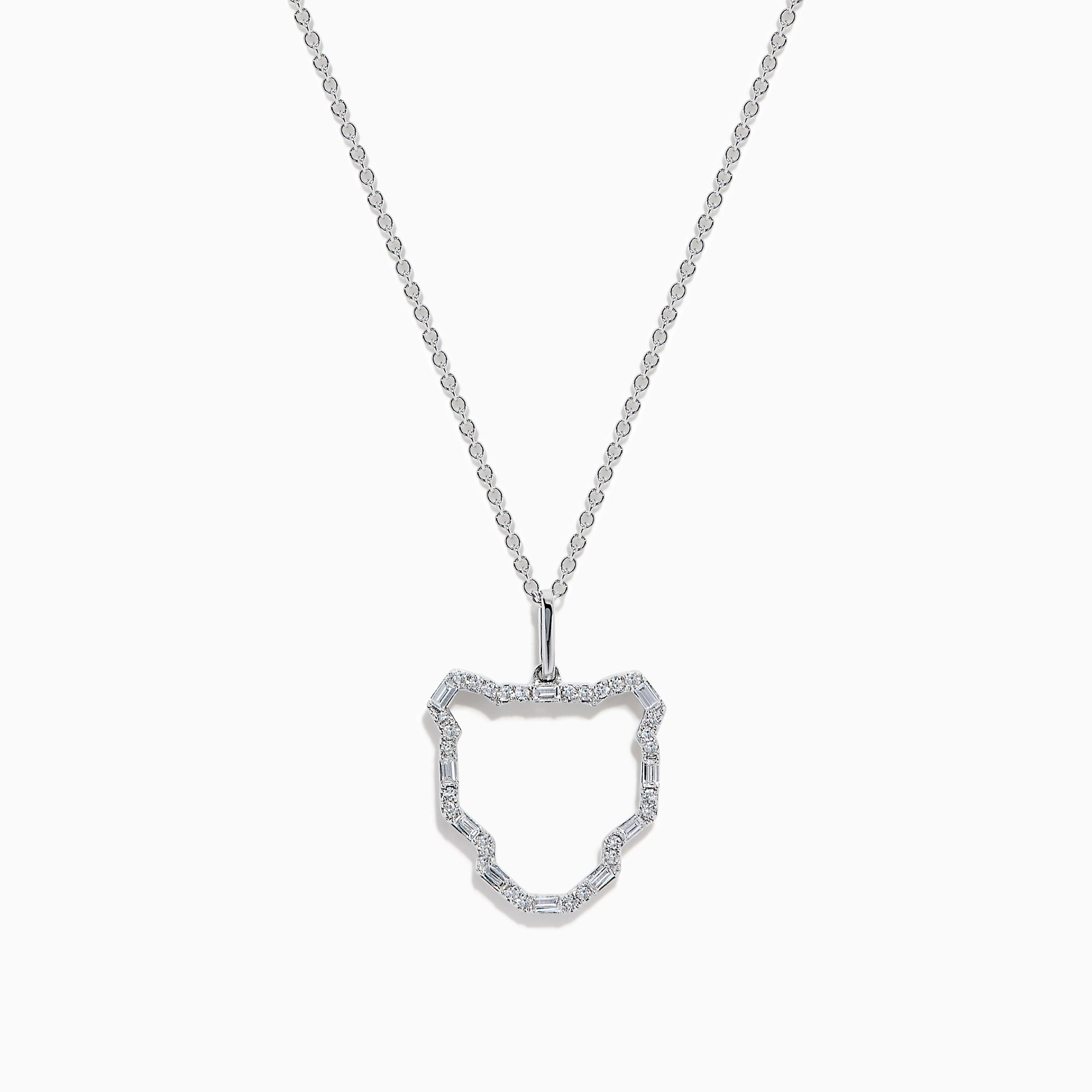 The Signature 14K White Gold Multi Shape Diamond Panther Outline Pendant is a delicate necklace featuring a panther-shaped outline adorned with sparkling multi-shape diamonds.