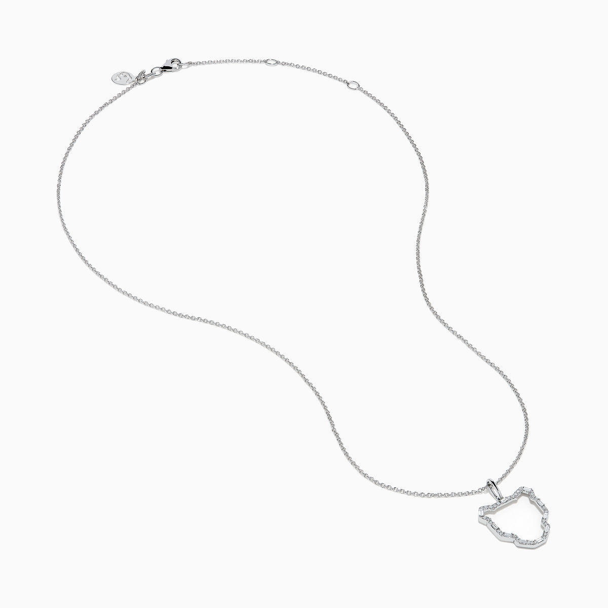 The Signature 14K White Gold Multi Shape Diamond Panther Outline Pendant is a delicate necklace featuring a panther-shaped outline adorned with sparkling multi-shape diamonds.