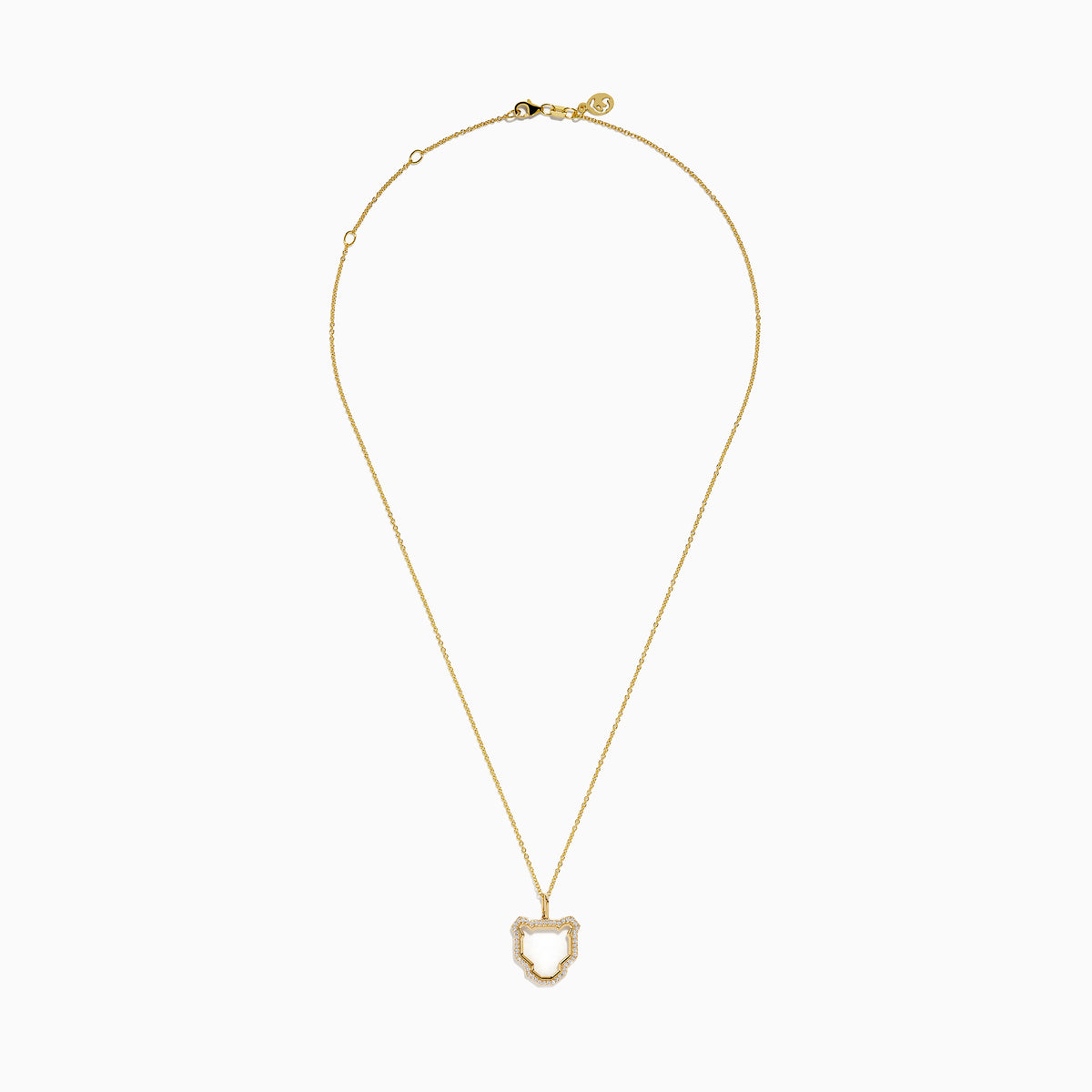 The Signature 14K Yellow Gold Diamond Sculpted Panther Outline Pendant features a panther-shaped pendant with diamond accents along the edges, suspended from a delicate gold chain.