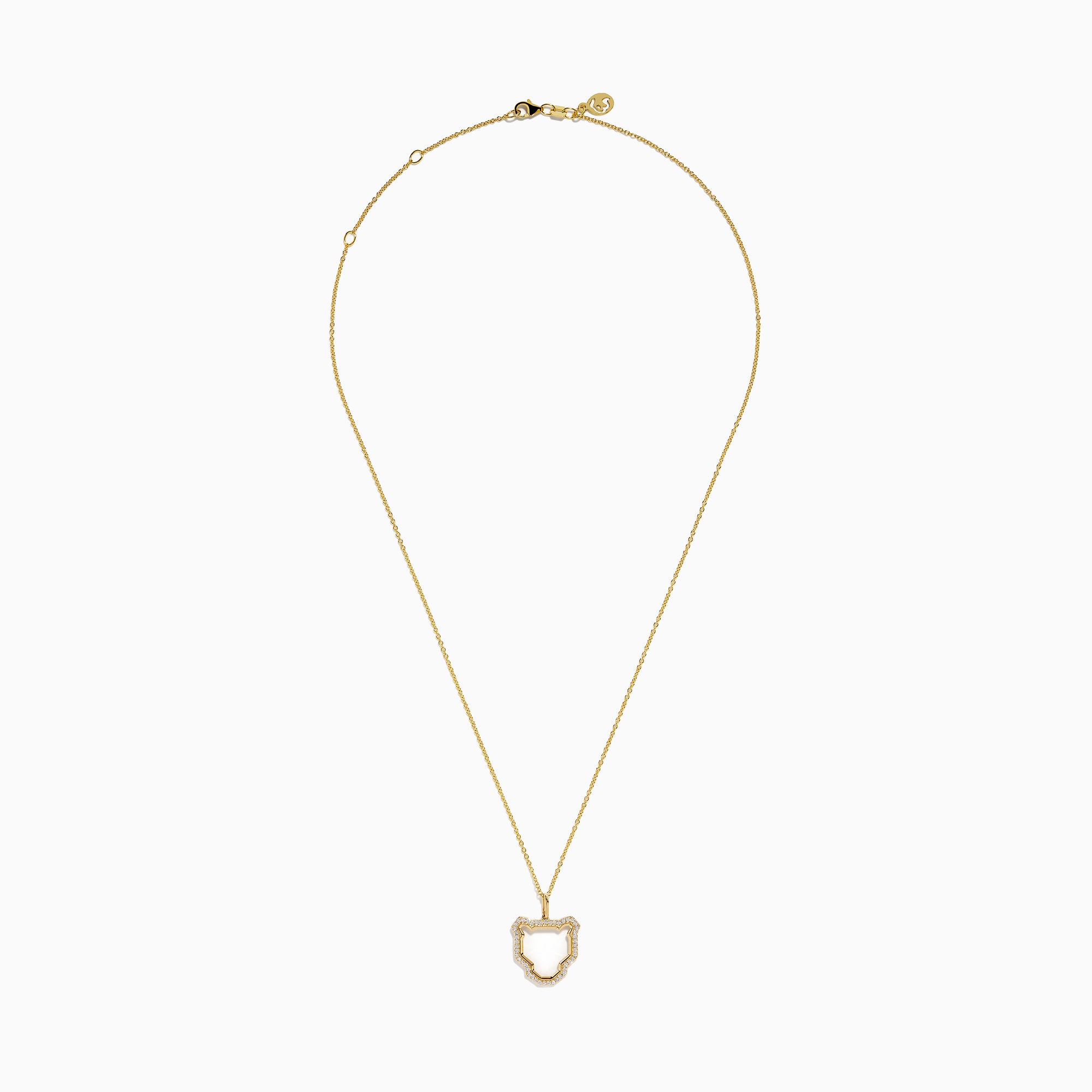 The Signature 14K Yellow Gold Diamond Sculpted Panther Outline Pendant features a panther-shaped pendant with diamond accents along the edges, suspended from a delicate gold chain.