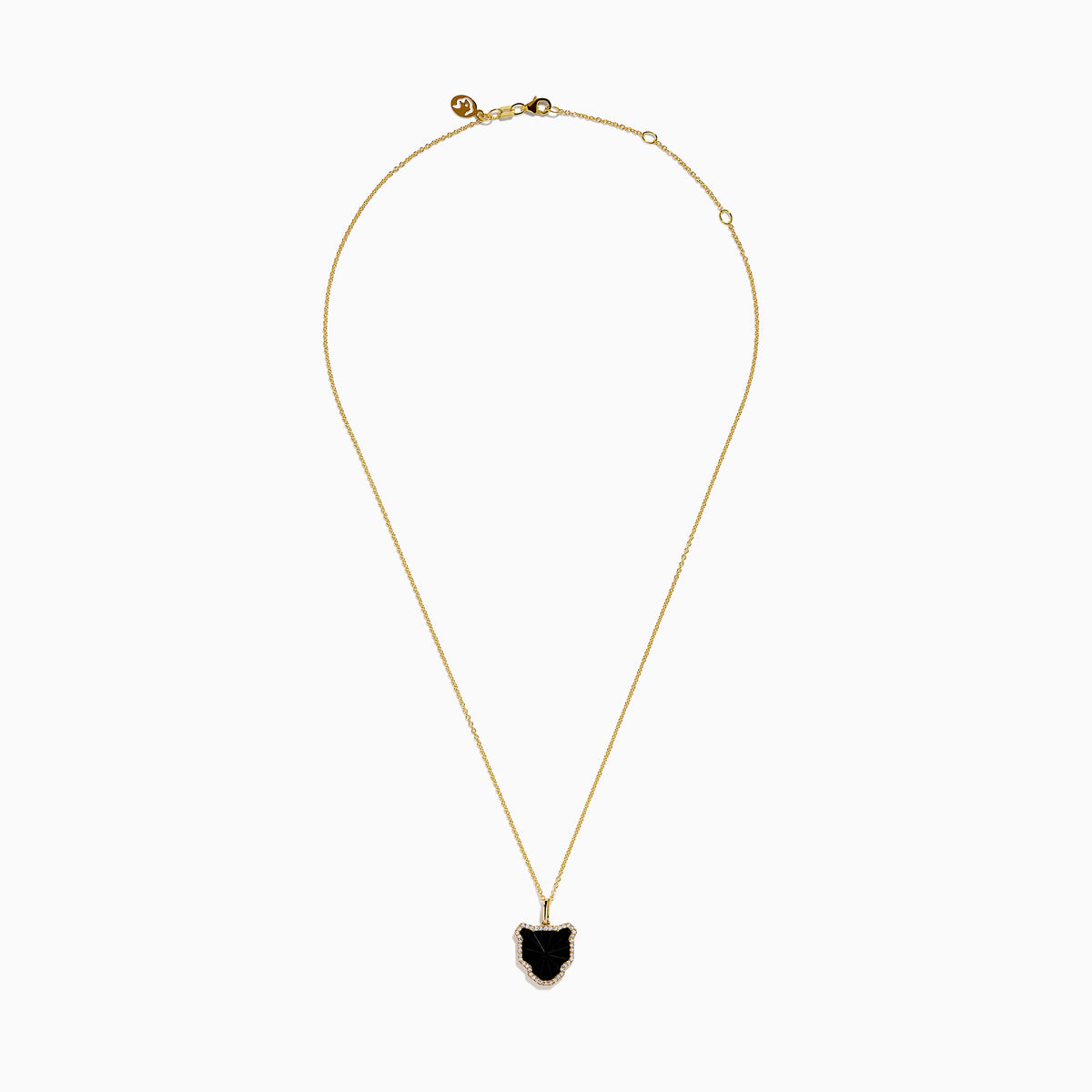 Signature 14K Yellow Gold Black Agate and Diamond Halo Panther Pendant