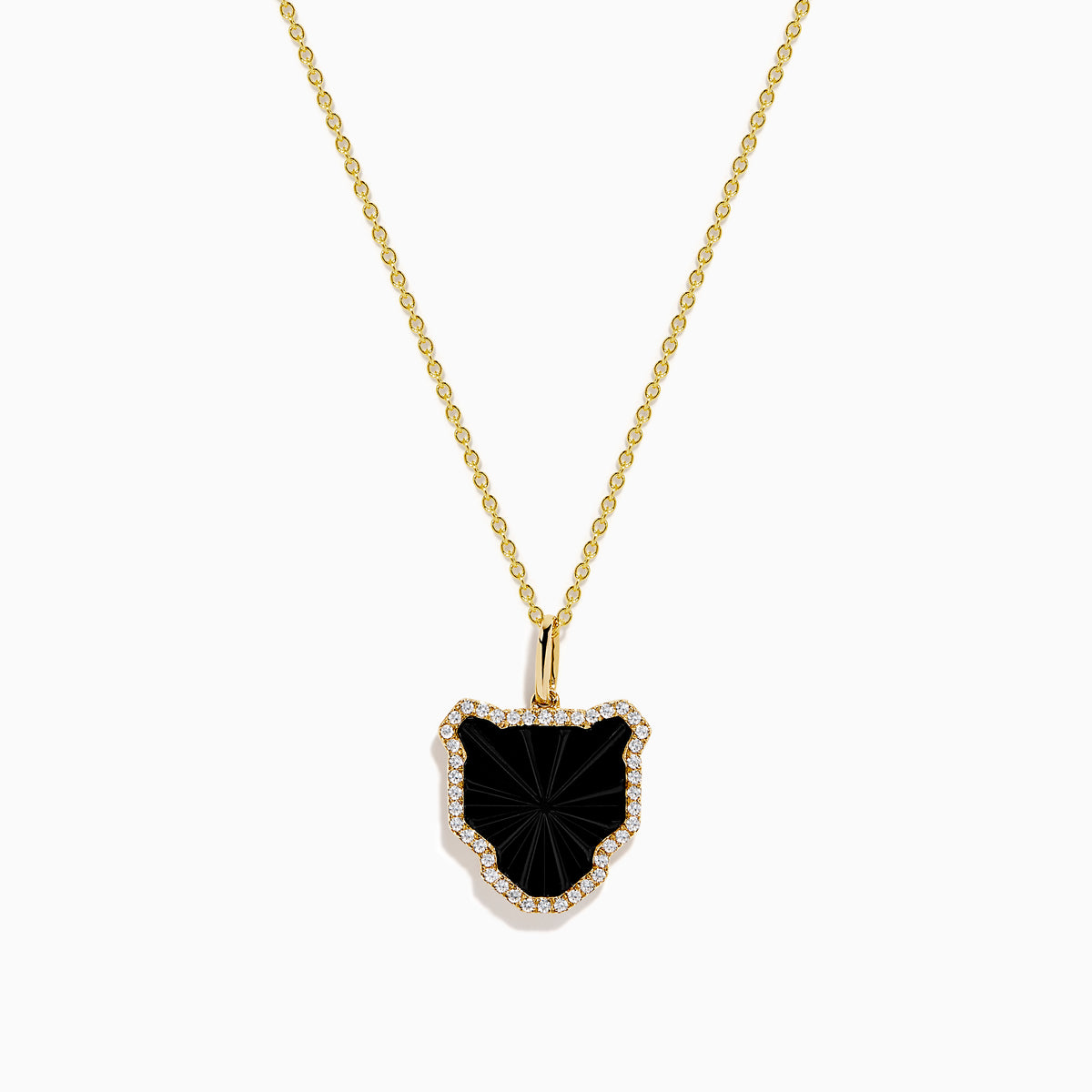Signature 14K Yellow Gold Black Agate and Diamond Halo Panther Pendant