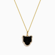Signature 14K Yellow Gold Black Agate and Diamond Halo Panther Pendant