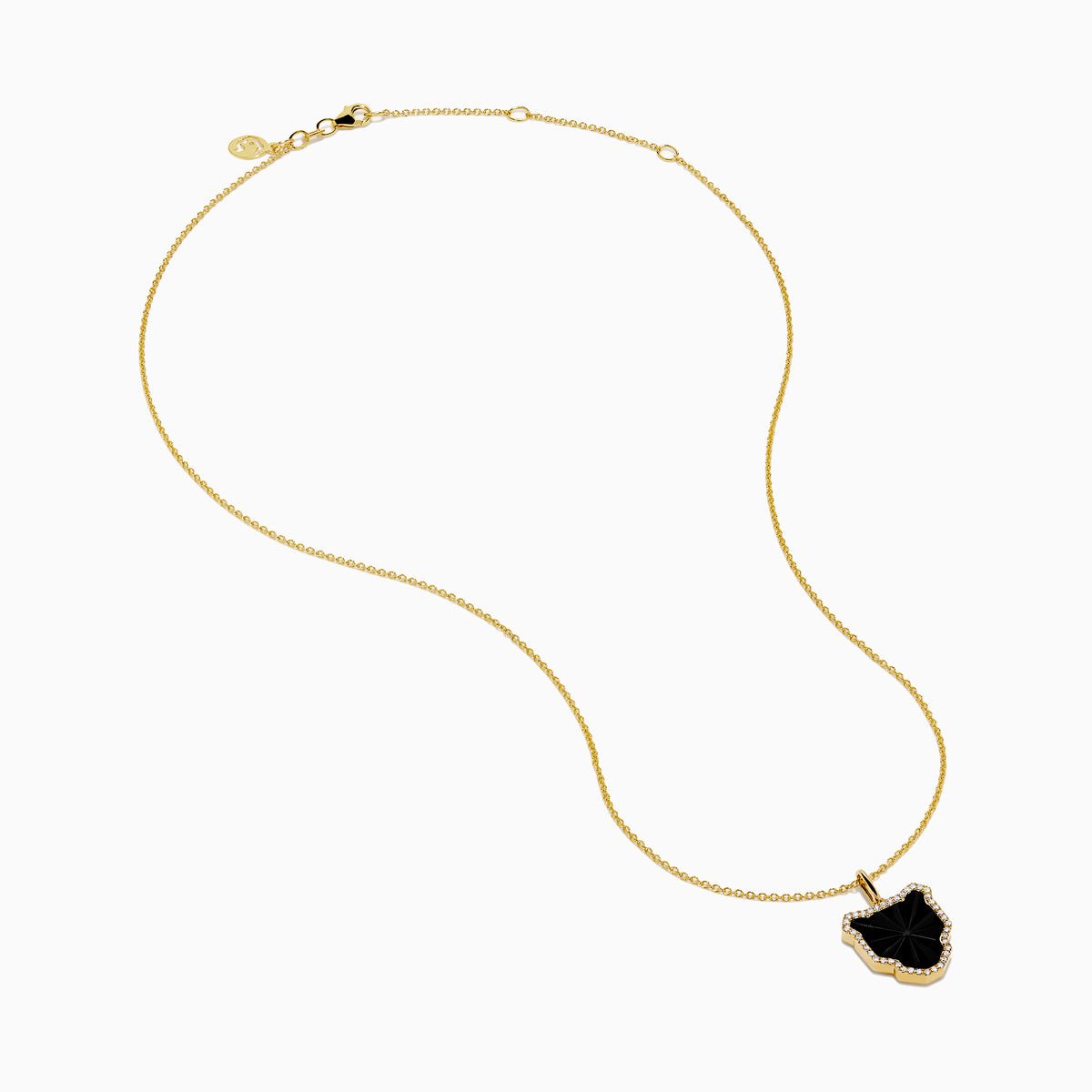 Signature 14K Yellow Gold Black Agate and Diamond Halo Panther Pendant