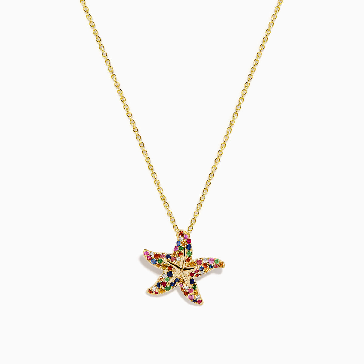 Watercolors 14K Yellow Gold Multi Sapphire and Diamond Starfish Pendant