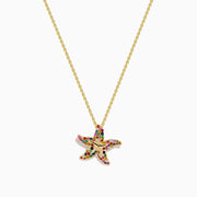 Watercolors 14K Yellow Gold Multi Sapphire and Diamond Starfish Pendant