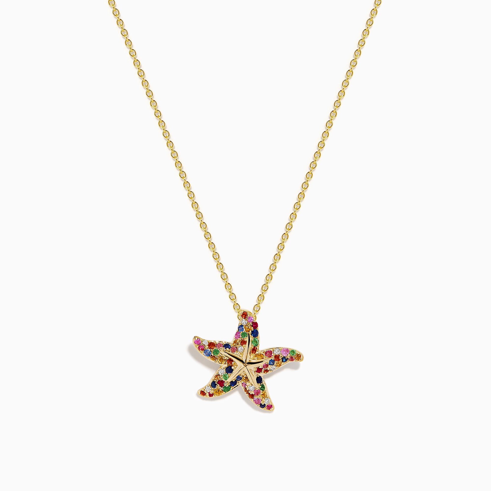 Watercolors 14K Yellow Gold Multi Sapphire and Diamond Starfish Pendant