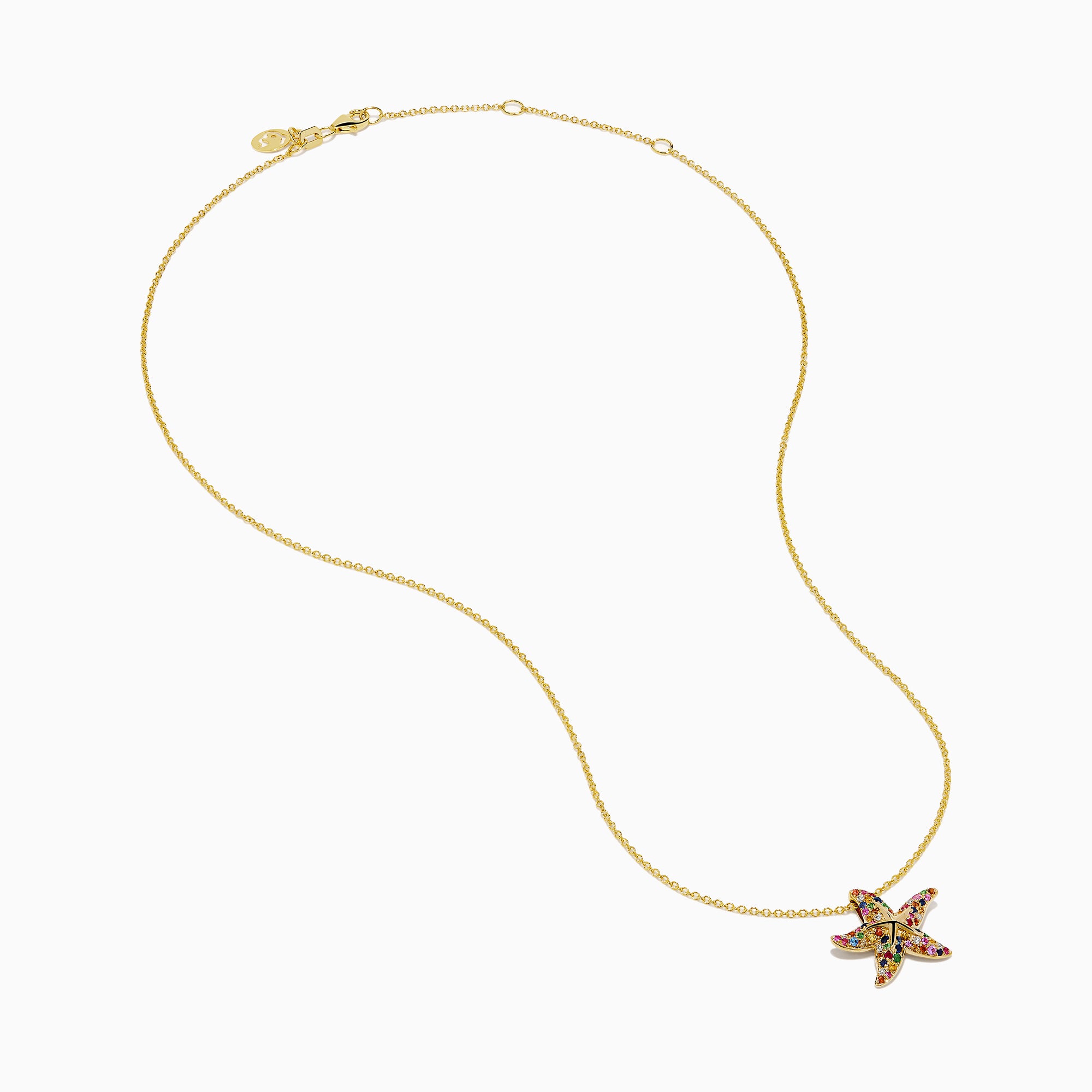 Watercolors 14K Yellow Gold Multi Sapphire and Diamond Starfish Pendant