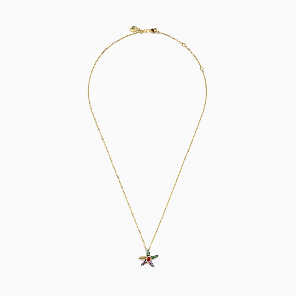 Watercolors 14K Gold Multi Sapphire, Orange Sapphire and Diamond Starfish Pendant