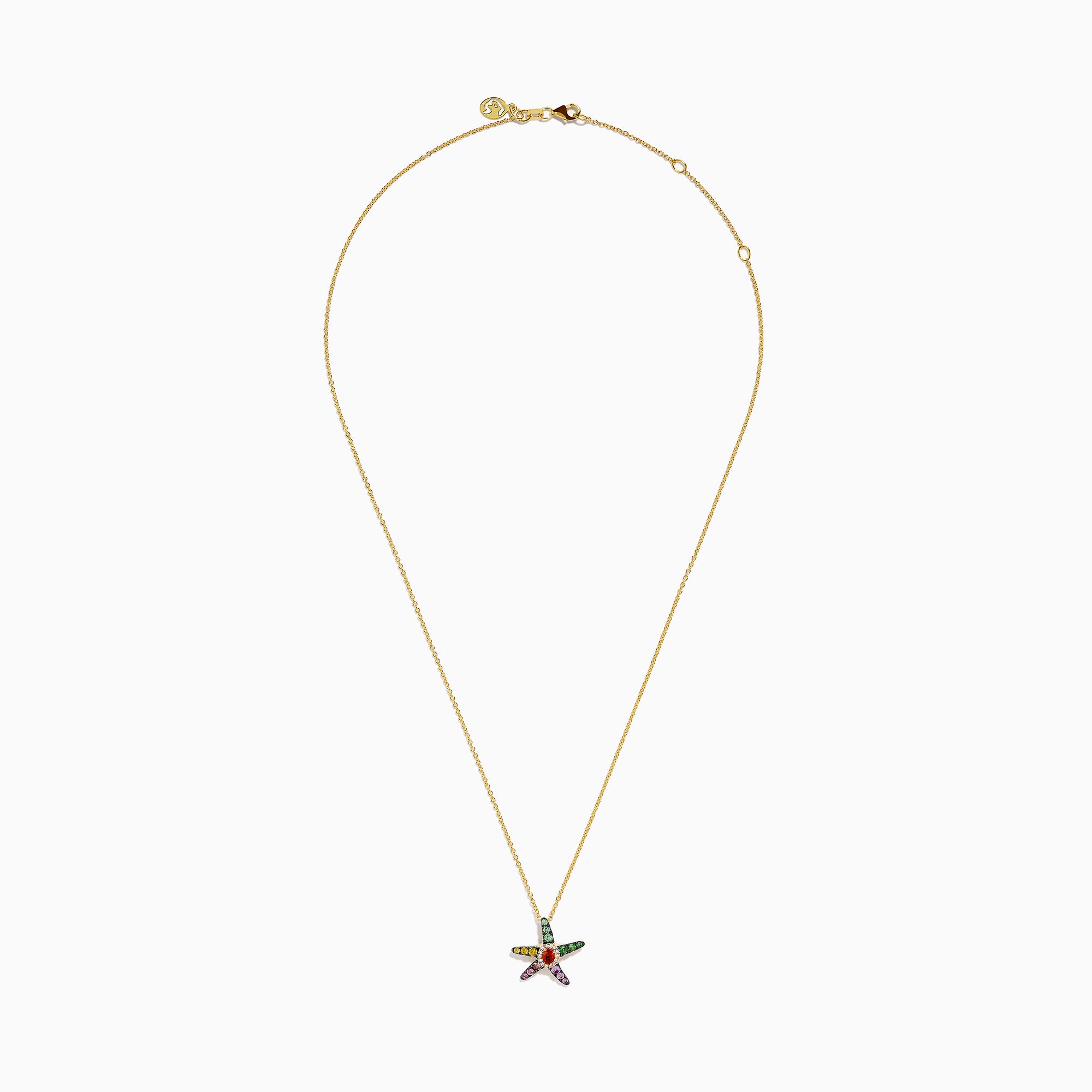Watercolors 14K Gold Multi Sapphire, Orange Sapphire and Diamond Starfish Pendant