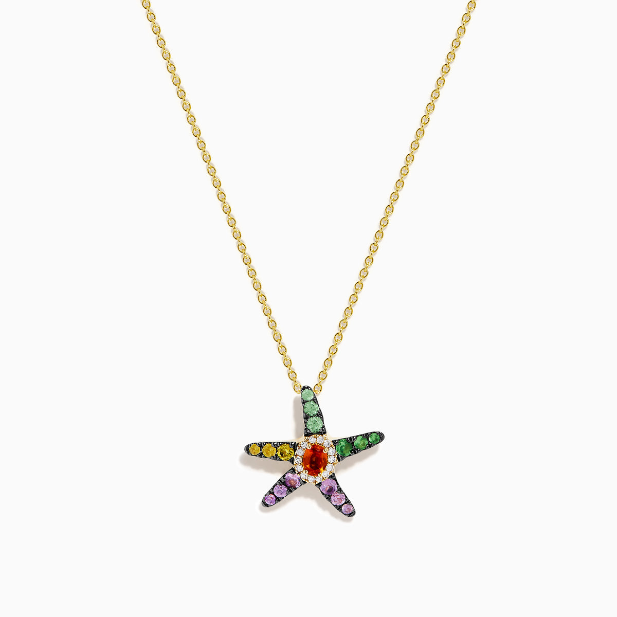 Watercolors 14K Gold Multi Sapphire, Orange Sapphire and Diamond Starfish Pendant