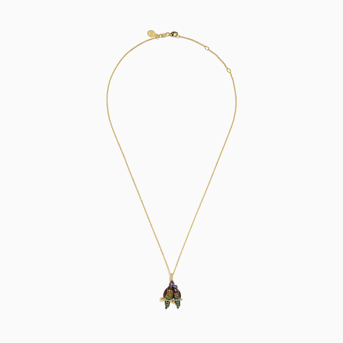 Watercolors 14K Yellow Gold Multi Sapphire and Diamond Lovebirds Pendant