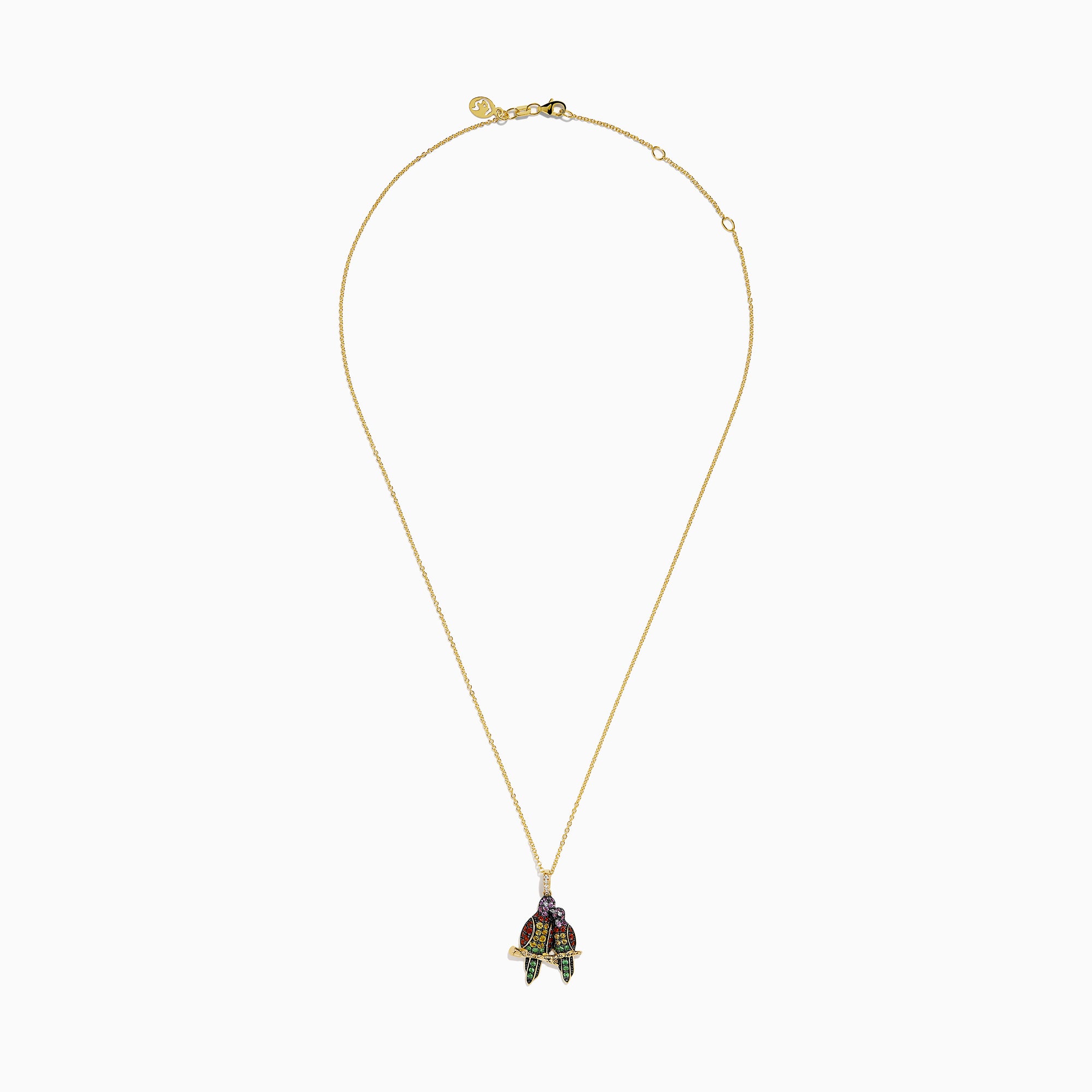Watercolors 14K Yellow Gold Multi Sapphire and Diamond Lovebirds Pendant