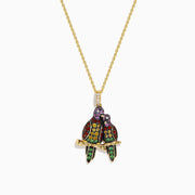 Watercolors 14K Yellow Gold Multi Sapphire and Diamond Lovebirds Pendant
