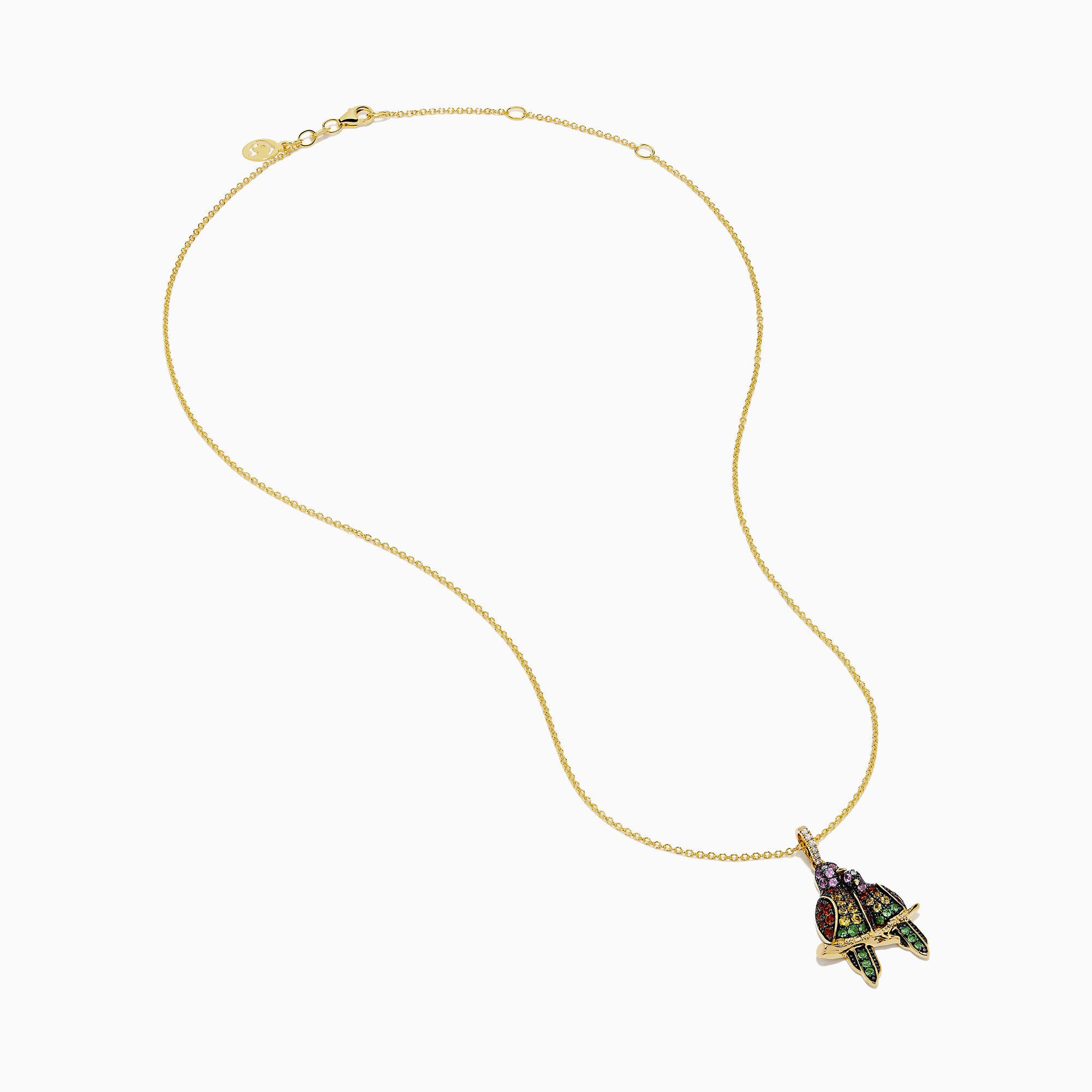 Watercolors 14K Yellow Gold Multi Sapphire and Diamond Lovebirds Pendant