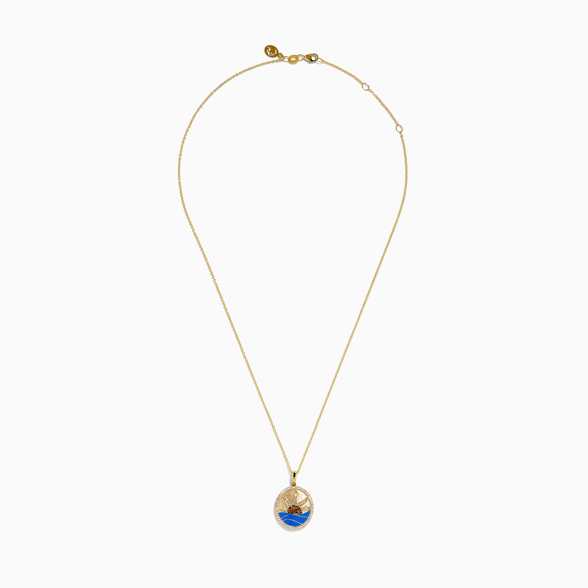 14K Yellow Gold Orange Sapphire, Diamond and Enamel Sunset Medallion Pendant