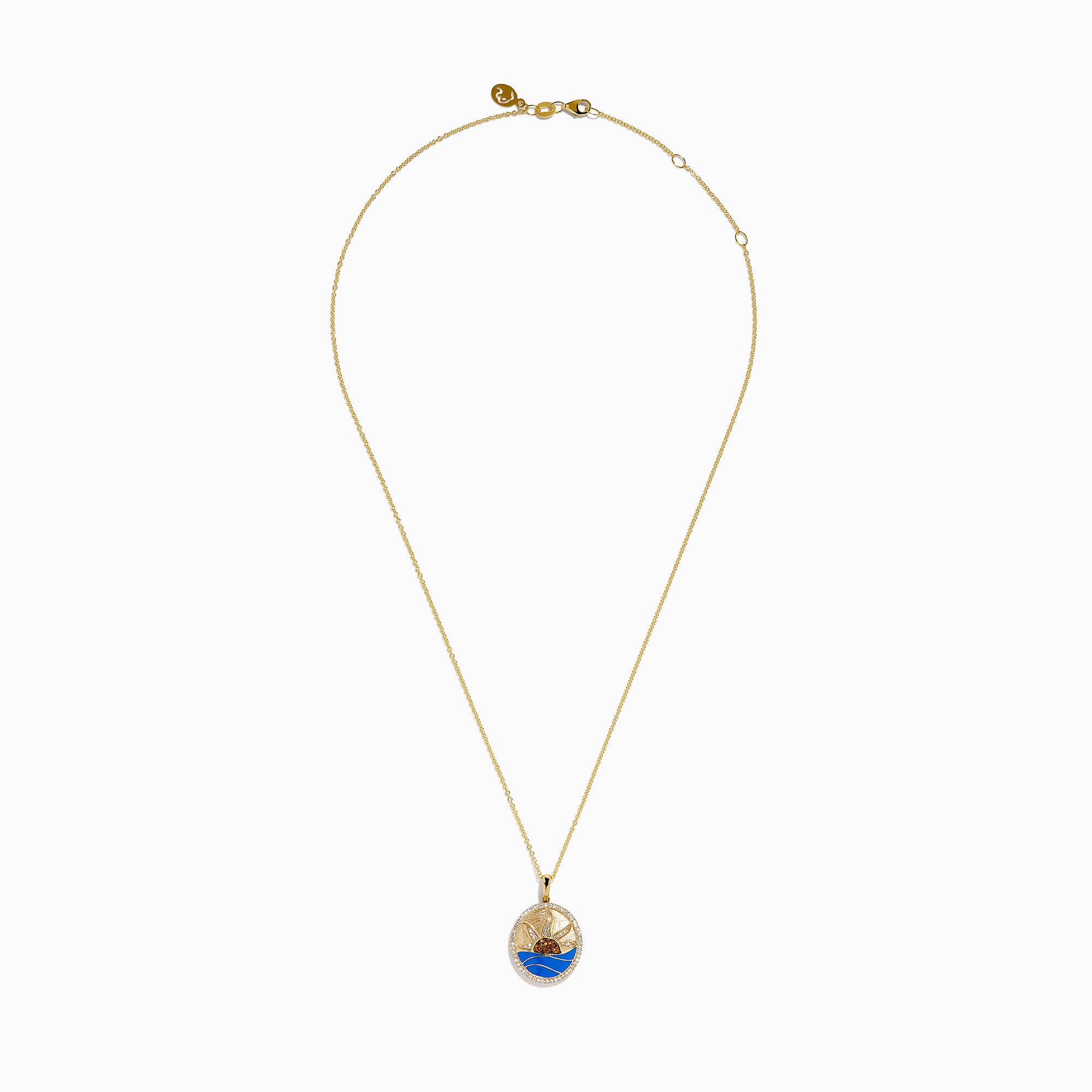 14K Yellow Gold Orange Sapphire, Diamond and Enamel Sunset Medallion Pendant