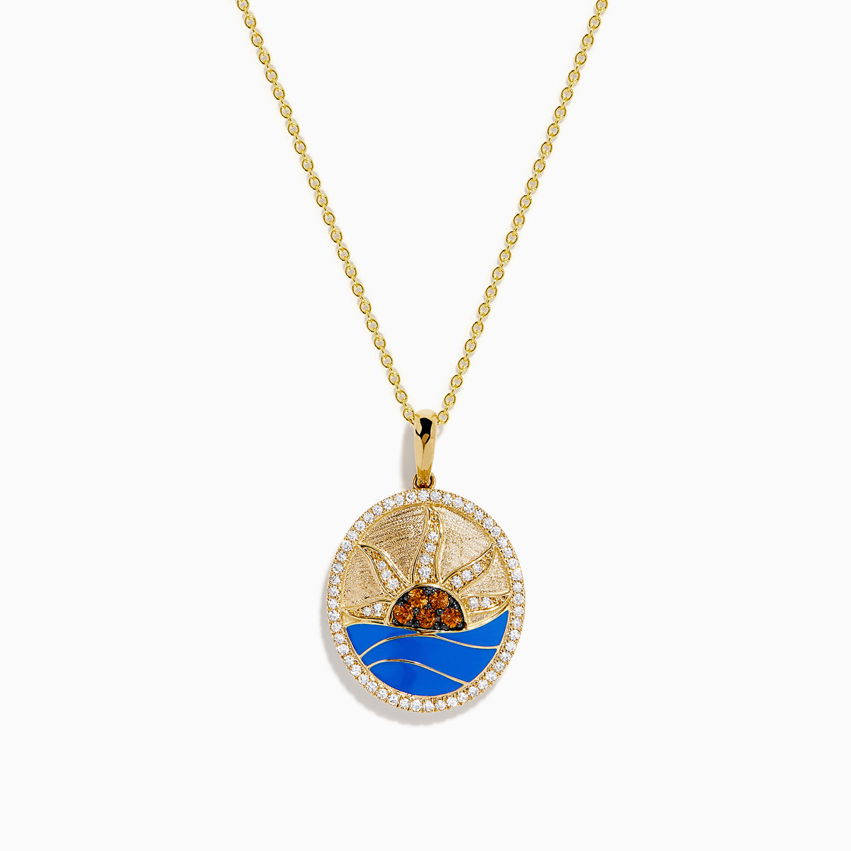 14K Yellow Gold Orange Sapphire, Diamond and Enamel Sunset Medallion Pendant