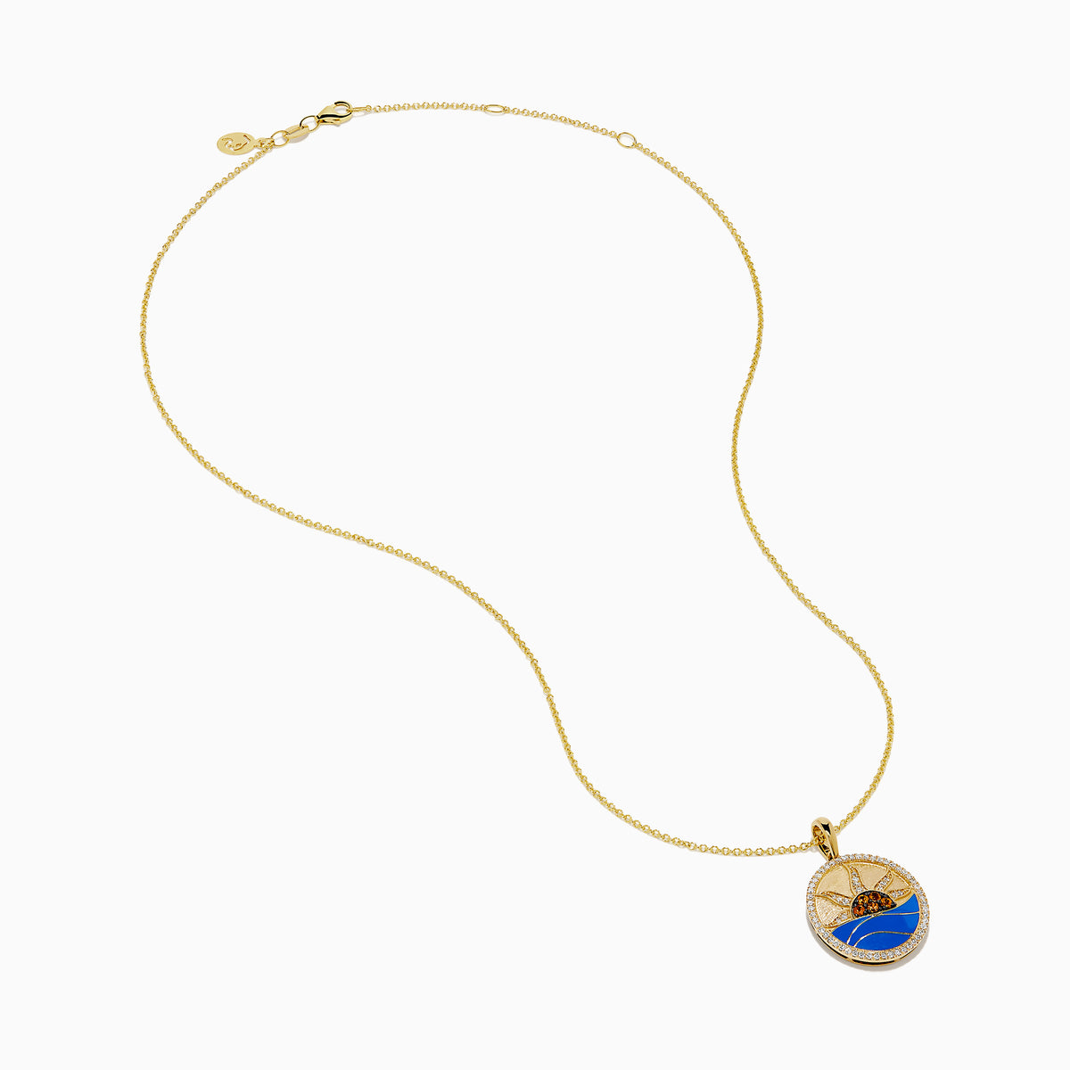 14K Yellow Gold Orange Sapphire, Diamond and Enamel Sunset Medallion Pendant