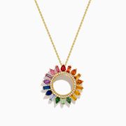 Watercolors 14K Yellow Gold Multi Sapphire and Diamond Sunburst Pendant