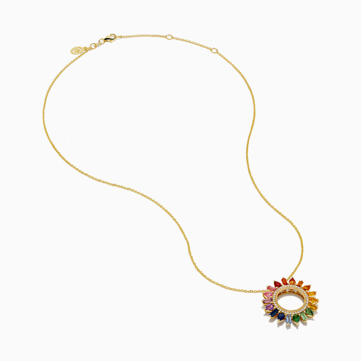 Watercolors 14K Yellow Gold Multi Sapphire and Diamond Sunburst Pendant