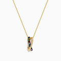 A Watercolors 14K yellow gold chain necklace with a pendant featuring multi sapphires on one side and diamonds on the other, set against a white background.