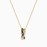A Watercolors 14K yellow gold chain necklace with a pendant featuring multi sapphires on one side and diamonds on the other, set against a white background.