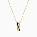 The Royale Bleu 14K Yellow Gold Pendant showcases an intertwined design with a blue sapphire band and a diamond-encrusted band, set on a gold chain, elegantly displayed against a white background.
