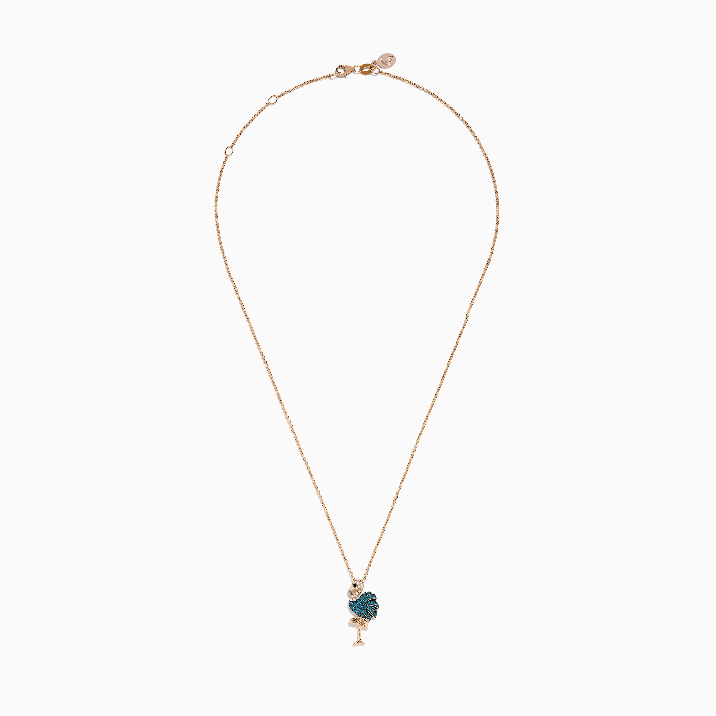 14kgf  ナナイロ宝石のもさもさチャーム◝✩3 Safari 14K Rose Gold Multi Color Diamond Flamingo Pendant