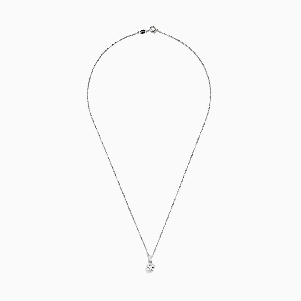 The 925 Sterling Silver Diamond Cluster Pendant features a round, sparkling diamond cluster in a floral-style setting on a delicate silver chain, shown against a plain white background.