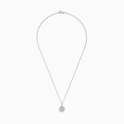 The 925 Sterling Silver Diamond Cluster Pendant features a delicate chain and a flower-shaped pendant with seven closely set round diamonds in an elegant cluster design.