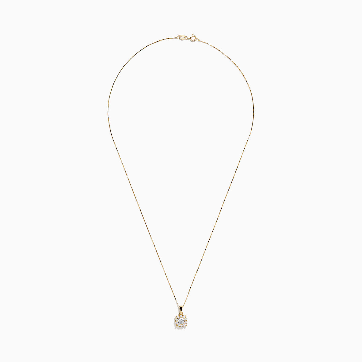 The Bouquet 14K Two-Tone Diamond Pendant (0.32 TCW) features a flower-shaped design with sparkling diamonds in a stunning circular floral pattern, set on an elegant gold chain.