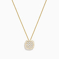 The Pave Classica 14K Yellow Gold Square Diamond Pendant features a 0.98 TCW square-shaped pendant encrusted with sparkling white diamonds, suspended from a fine gold chain, shown against a white background.