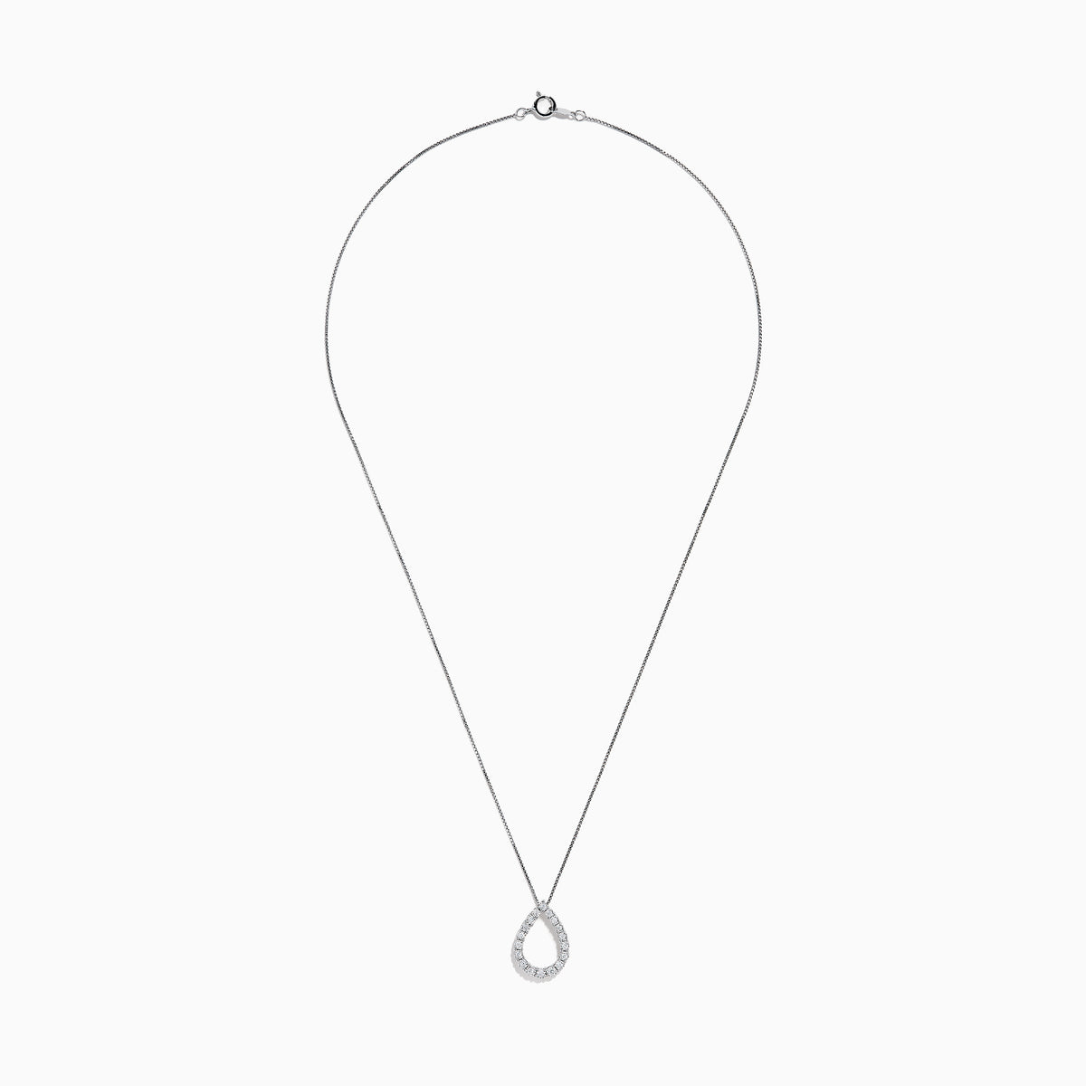 The 925 Sterling Silver Diamond Halo Pear Pendant features a teardrop-shaped design outlined with sparkling clear gemstones, elegantly displayed on a white background.