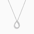 The 925 Sterling Silver Diamond Halo Pear Pendant features a teardrop-shaped design outlined with sparkling clear gemstones, elegantly displayed on a white background.