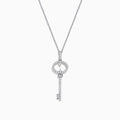 The Novelty 925 Sterling Silver Diamond Key Pendant features a sparkling diamond-encrusted key design on a delicate chain, making it an elegant and eye-catching piece of jewelry.