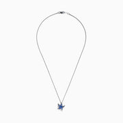 The 925 Silver Tanzanite and Diamond Starfish Pendant features five tanzanite gemstones and sparkling diamonds on the tips, showcased against a white background.