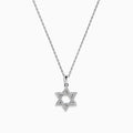 The 925 Sterling Silver Diamond Star of David Pendant is showcased on a silver chain, elegantly displayed against a white background.
