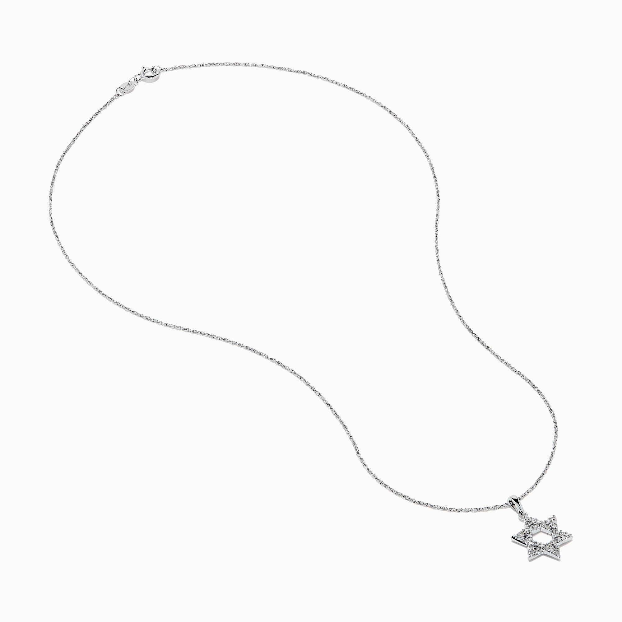 The 925 Sterling Silver Diamond Star of David Pendant is showcased on a silver chain, elegantly displayed against a white background.